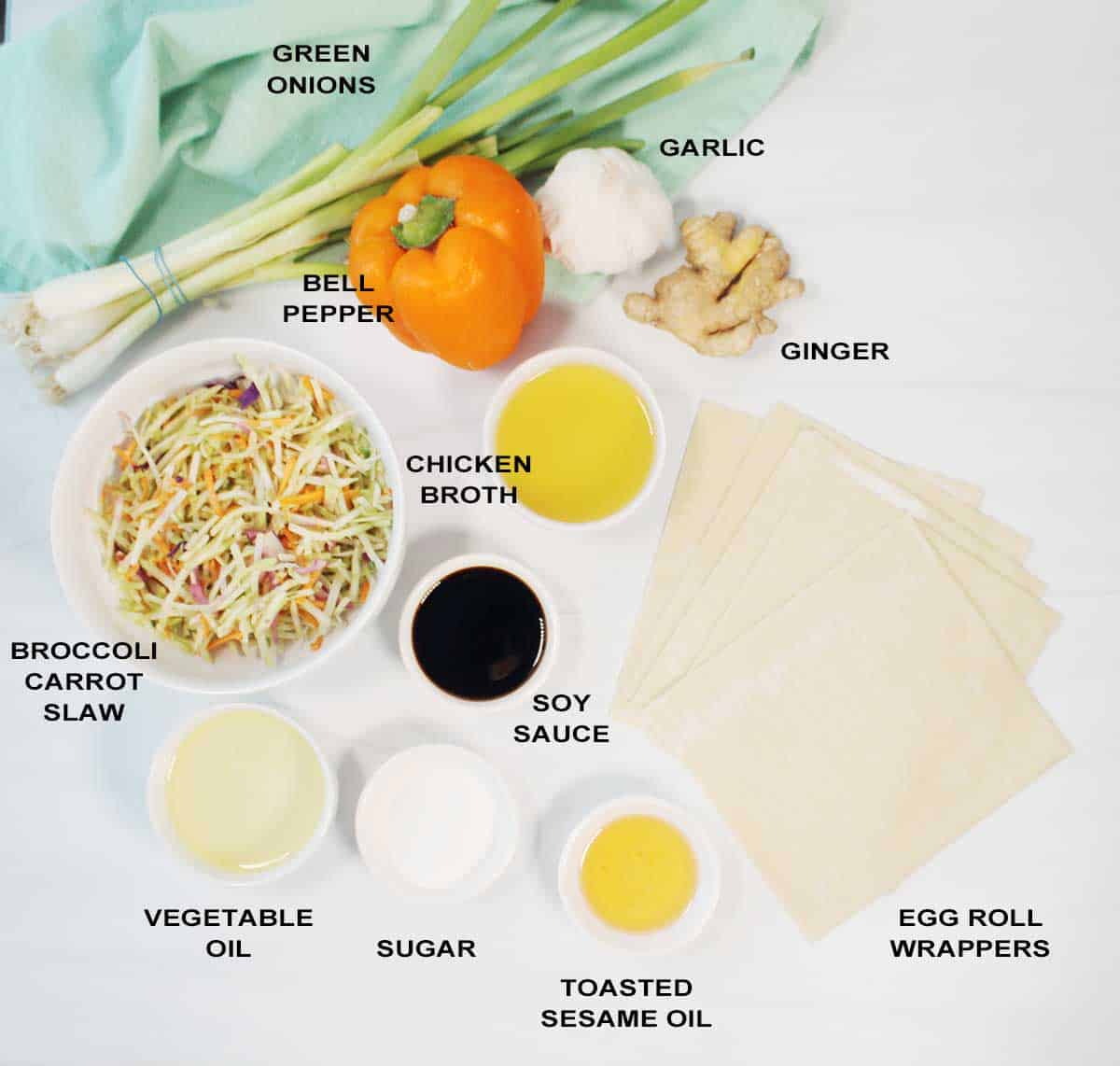 Ingredients for air fryer egg rolls.