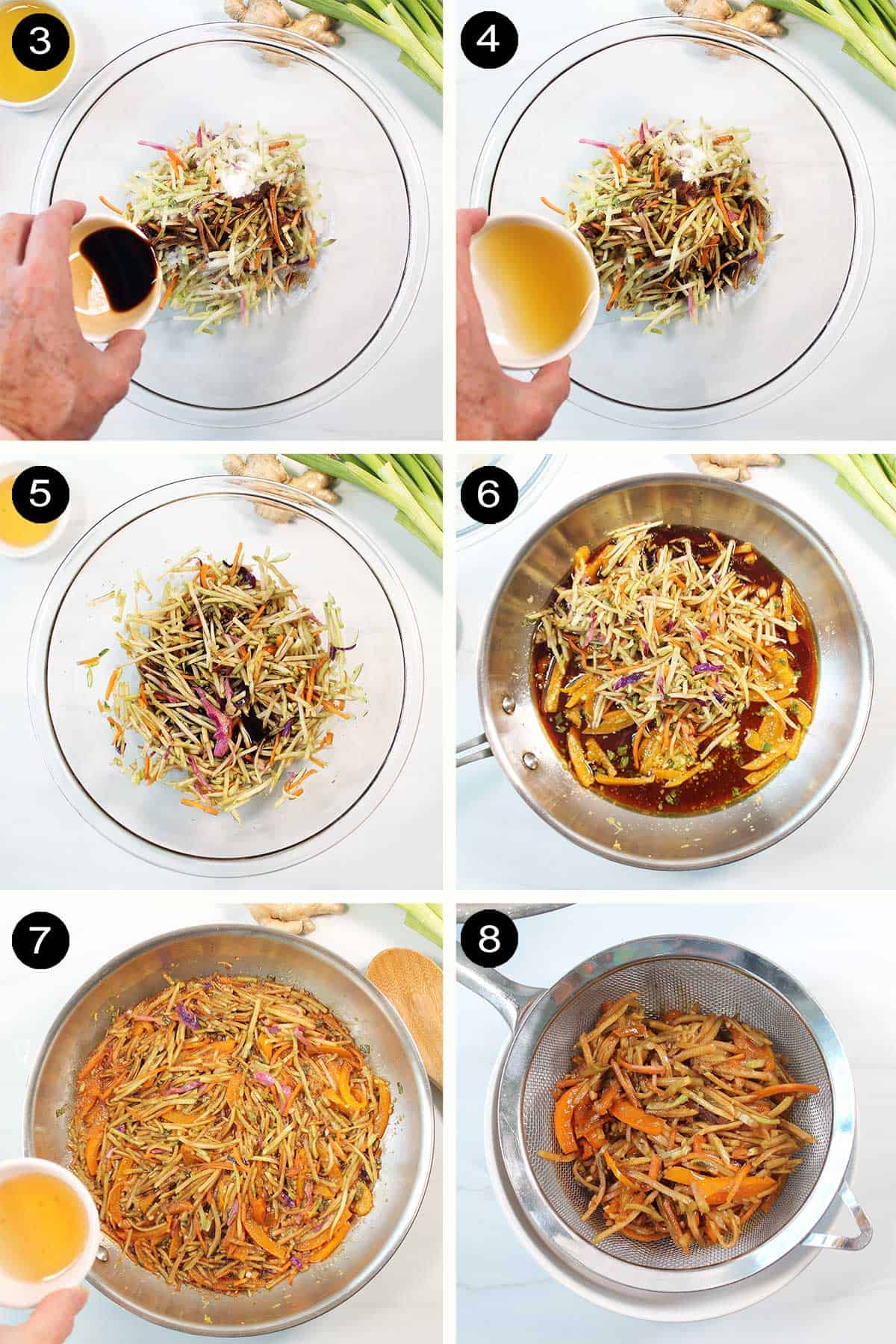 Preparing vegetable filling steps 3-8.