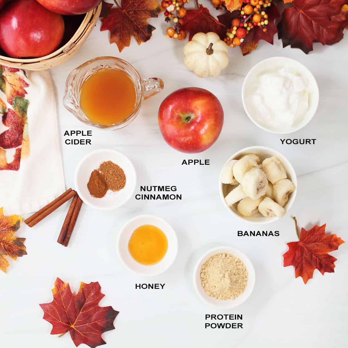 Ingredients for apple smoothie recipe.
