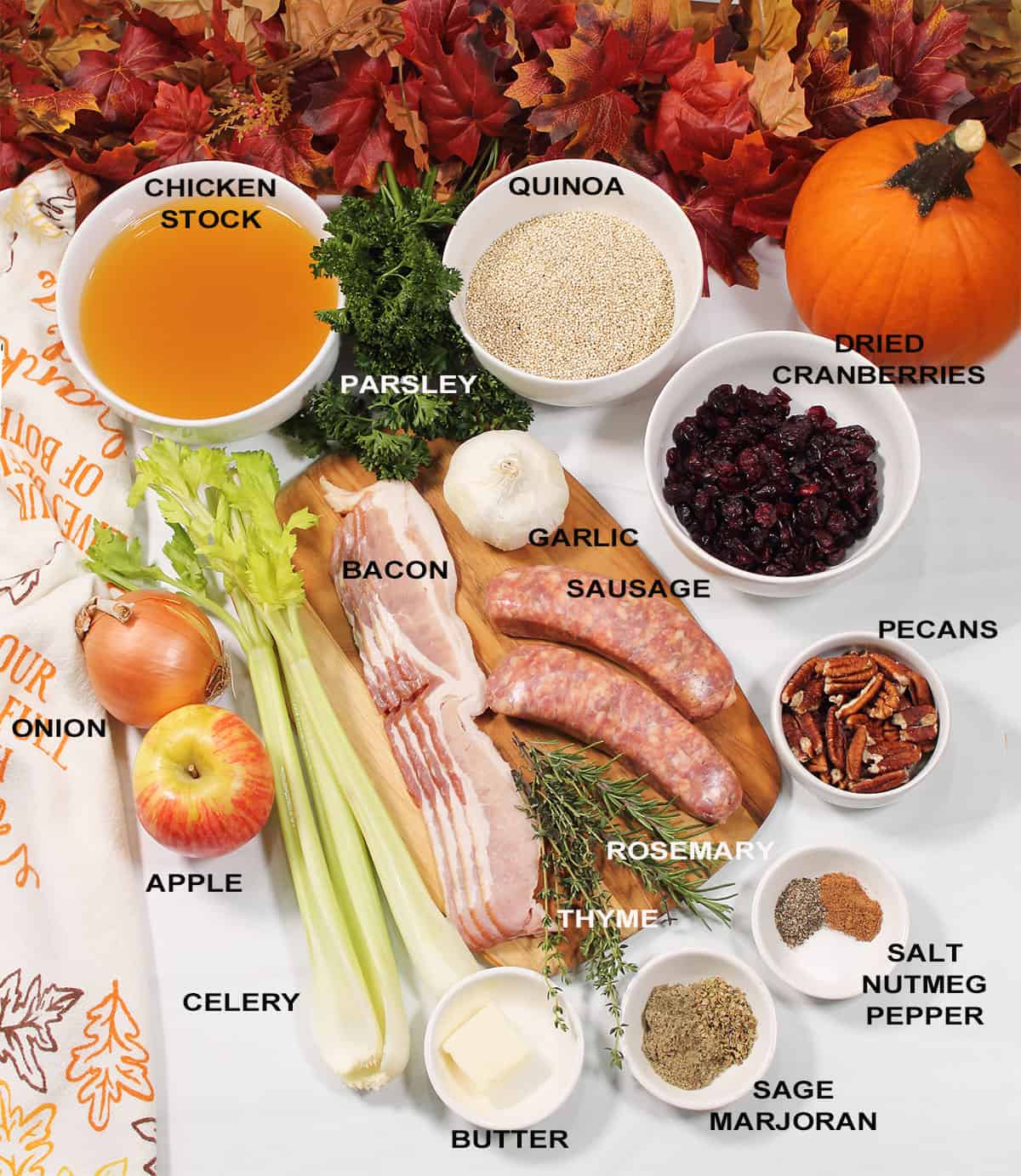 Ingredients for quinoa stuffing.