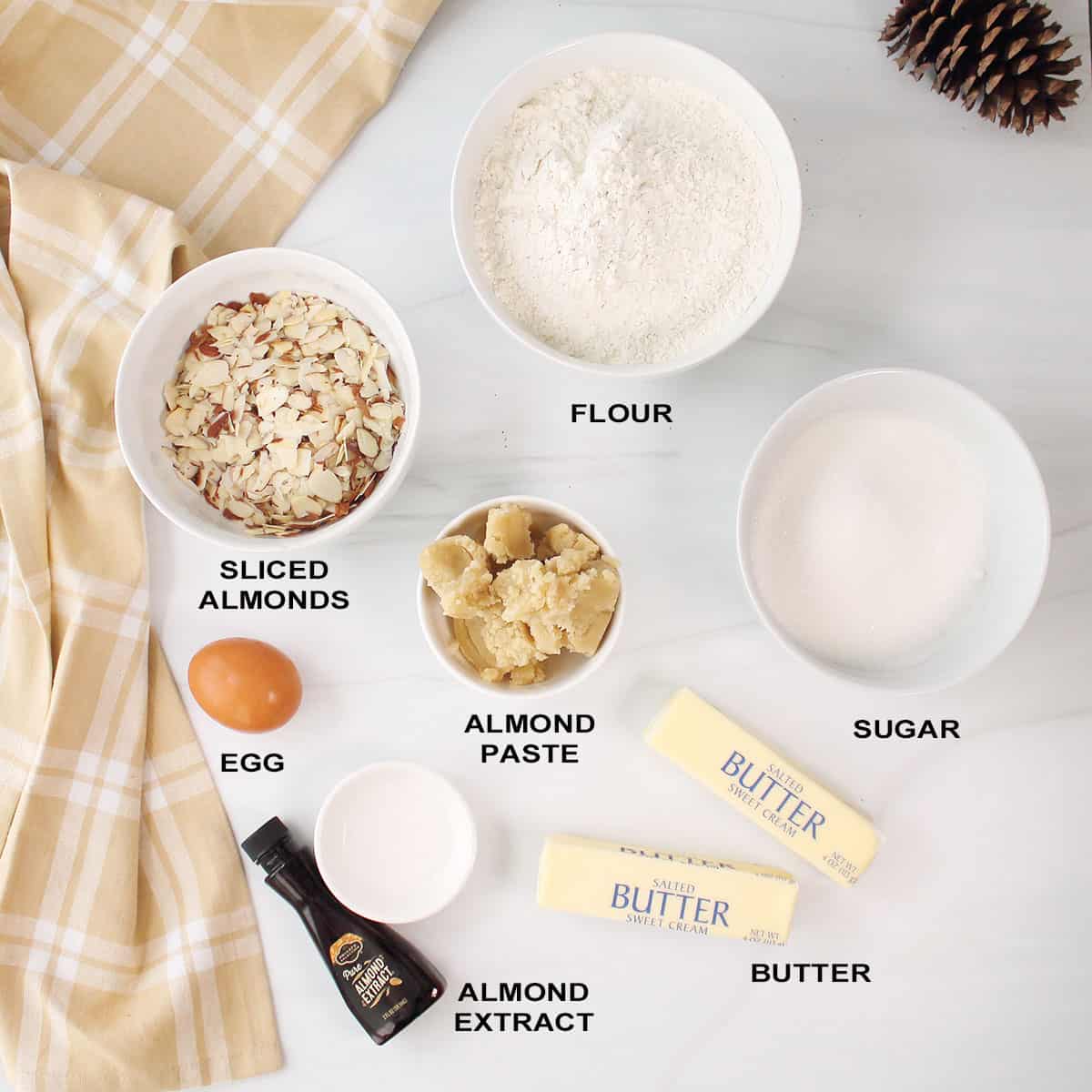 Ingredients for almond bars recipe.
