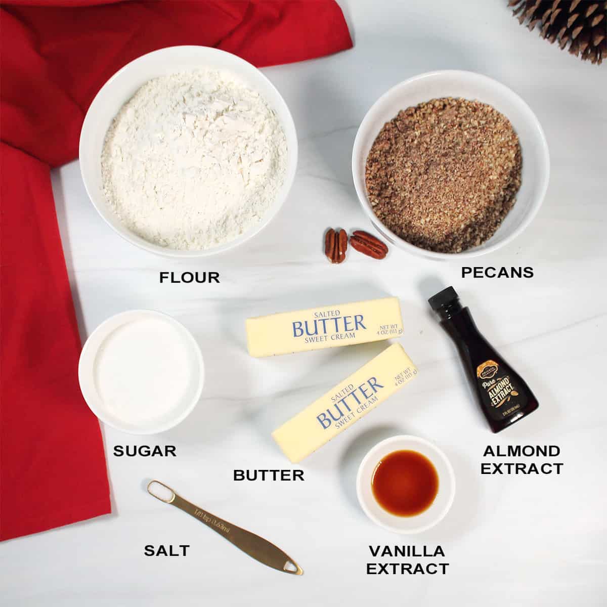 Ingredients for Pecan Sandies recipe.