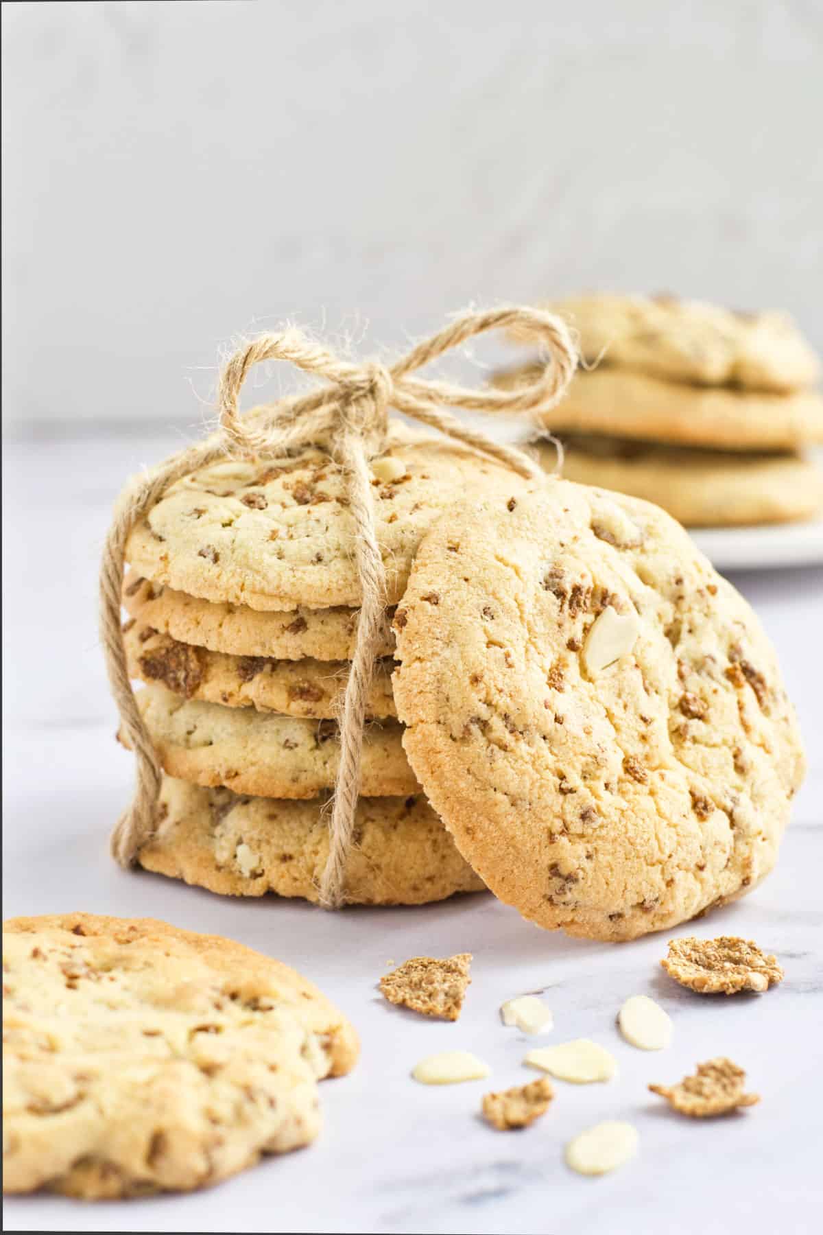 Stack of cereal cookies tied with twine.