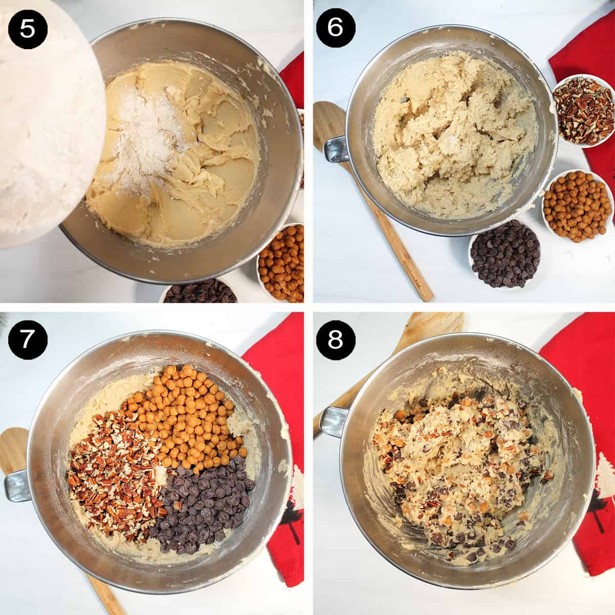 Collage of steps 5-8 to finish cream cheese cookie dough.