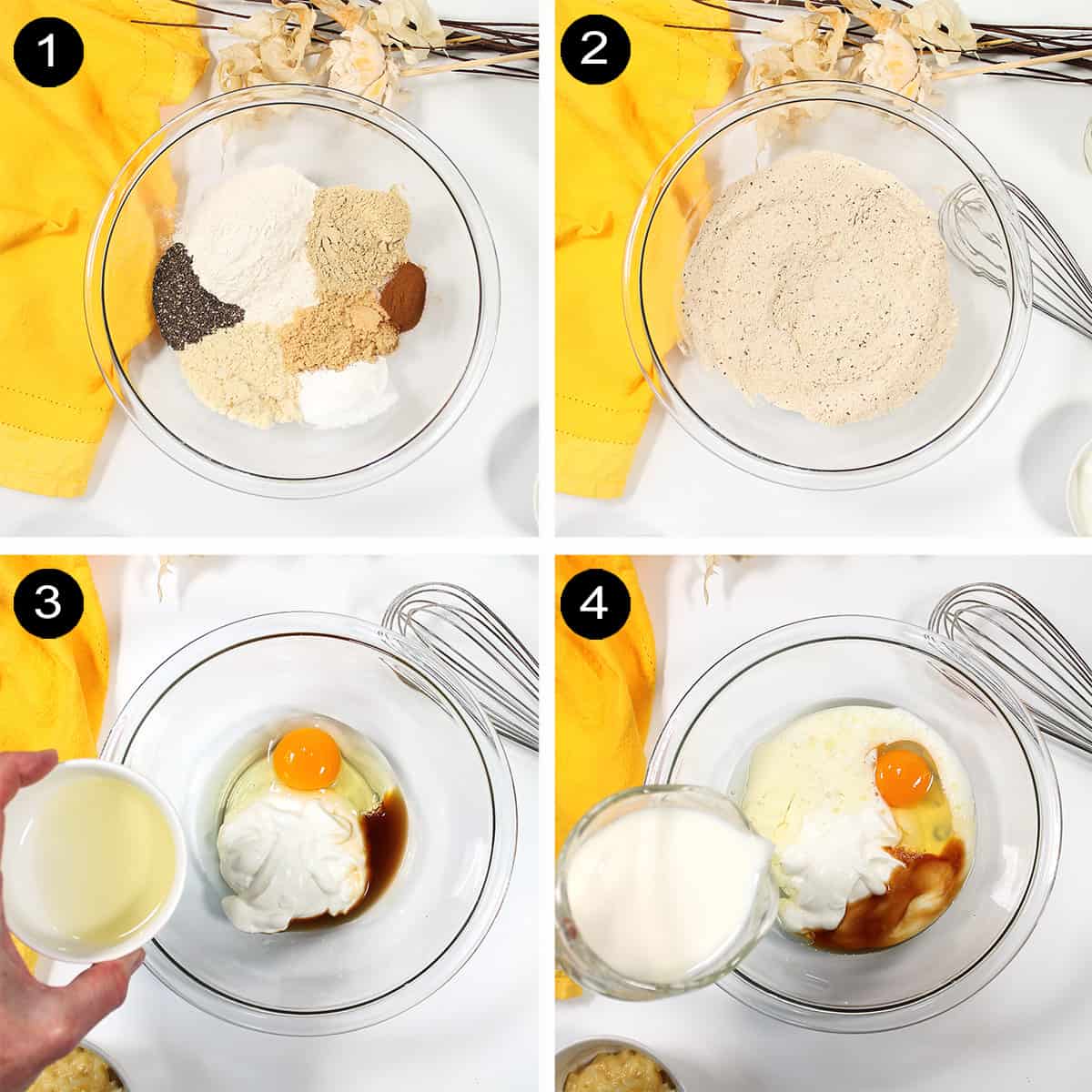 Steps 1-4 to make pancake batter.