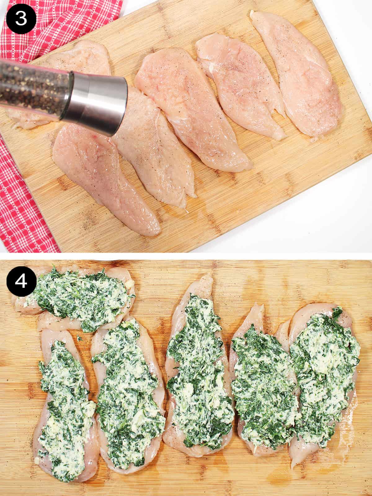 Steps to prepare chicken and fill with stuffing.