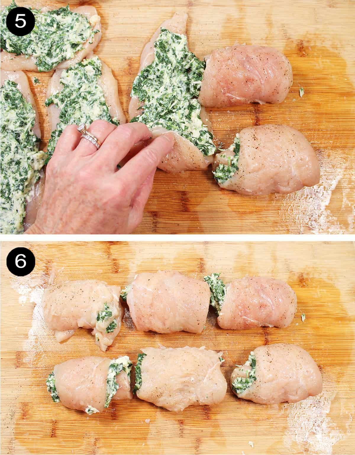 Steps to make chicken rolls.