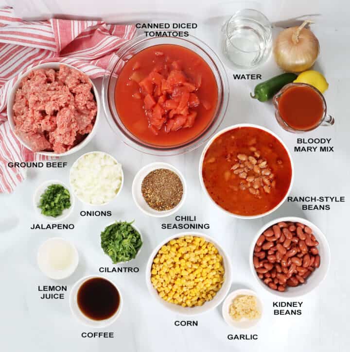Ingredients for crockpot chili recipe.