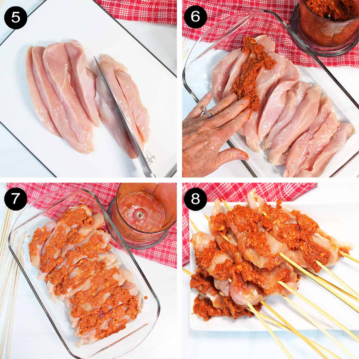 Steps to marinate and prepare chicken.