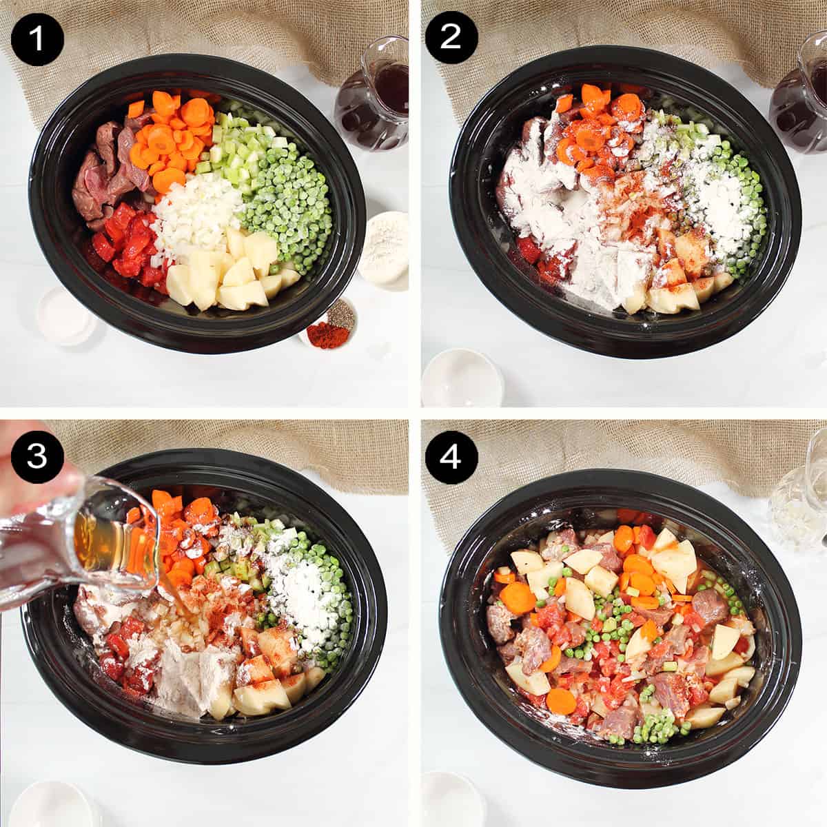 Prep steps for beef crockpot stew recipe.