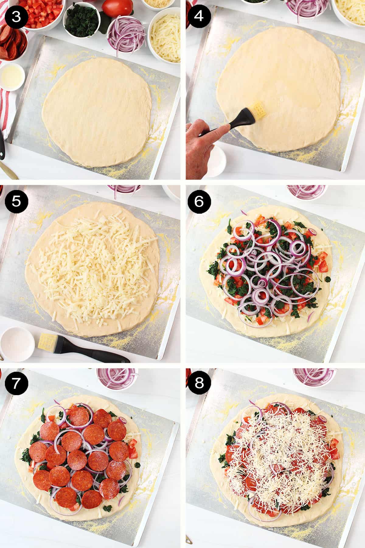 Steps to assemble Manchego pizza.