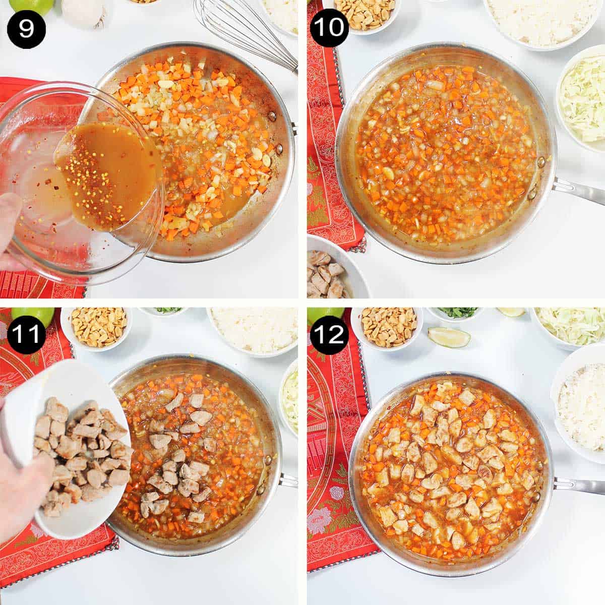 Steps to finish pork and stir fry vegetables.