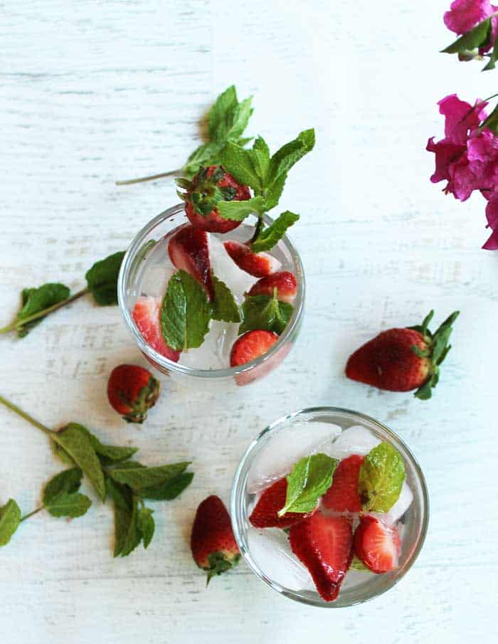 Strawberry Mint Water overhead | 2 Cookin Mamas