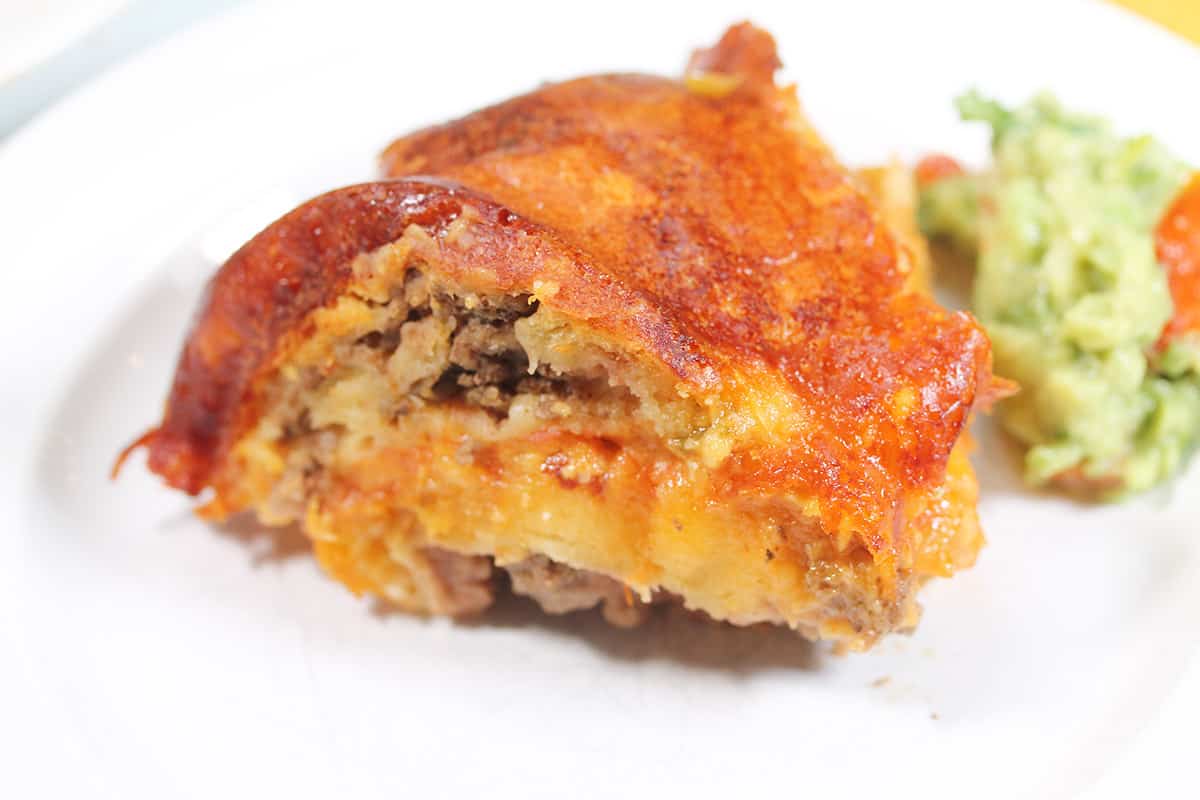 Slice of crescent roll taco ring.