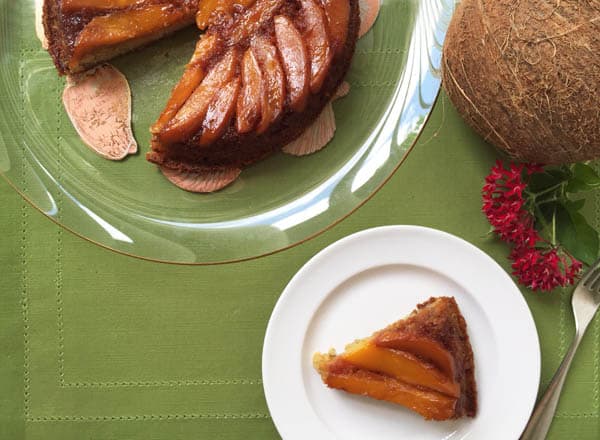 Mango Upside Down Cake and a coconut