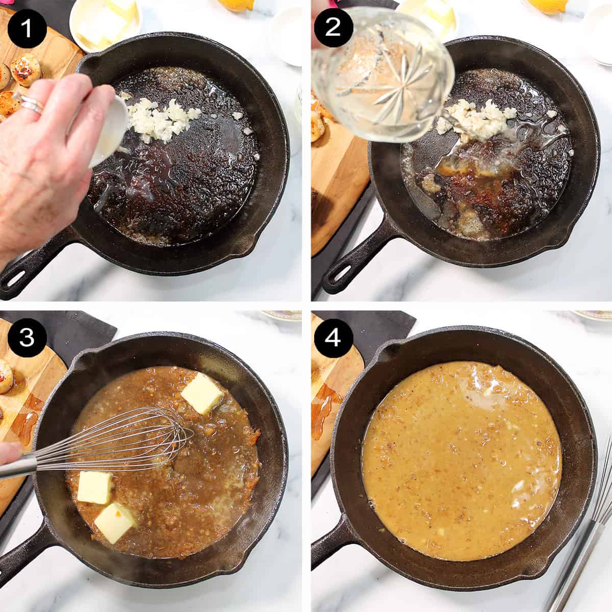 Steps to make champagne butter sauce.