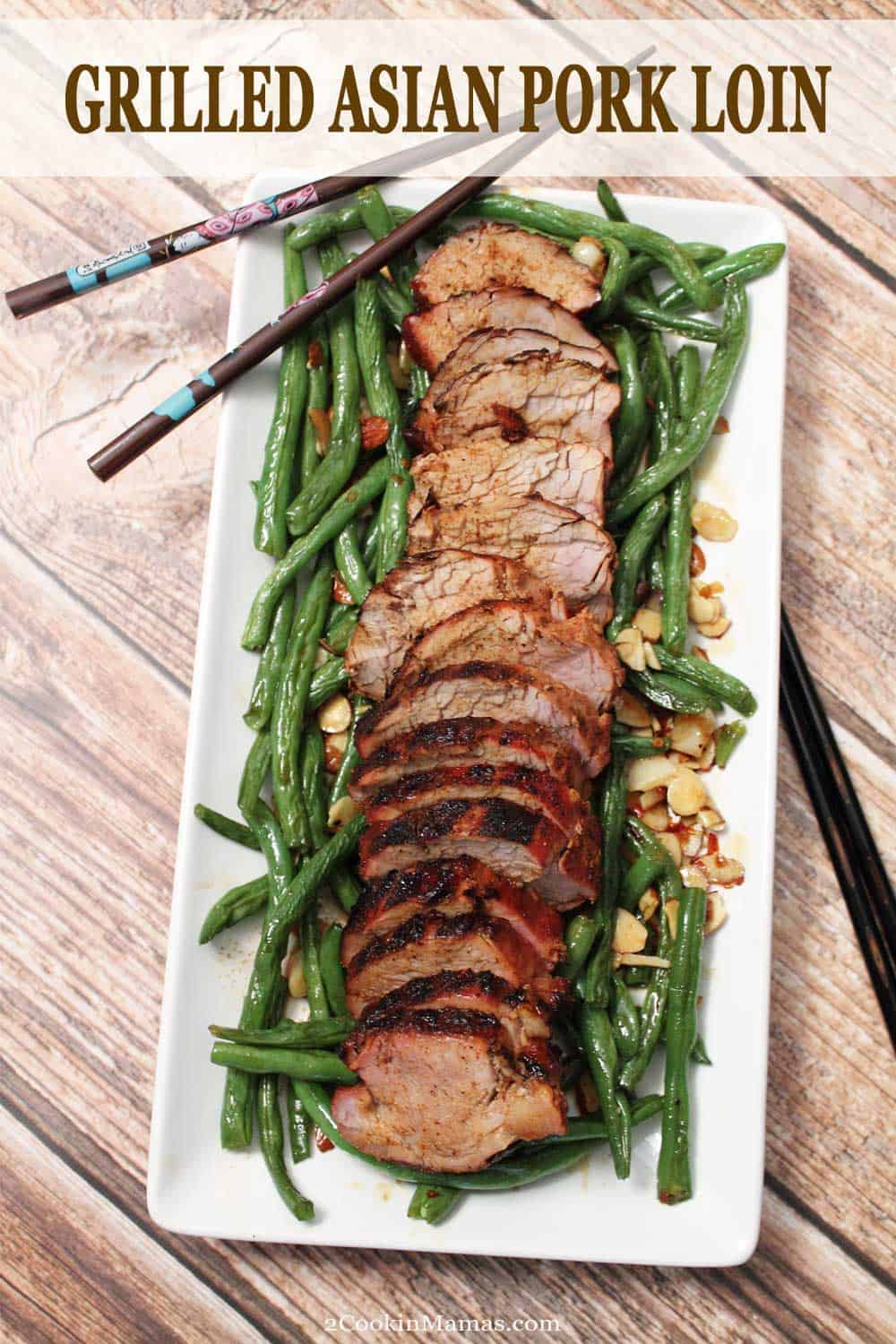 Grilled Asian Pork Loin | 2 Cookin Mamas Summer is the perfect time for grilling outside. And nothings is easier than this  tasty Grilled Asian Pork Loin recipe. Marinate the pork in a soy-ginger sauce, apply a sweet smoky rub then grill. Dinner on the table in 30! #porkloin #grilled #Asian #recipe #dinner #30minutemeals