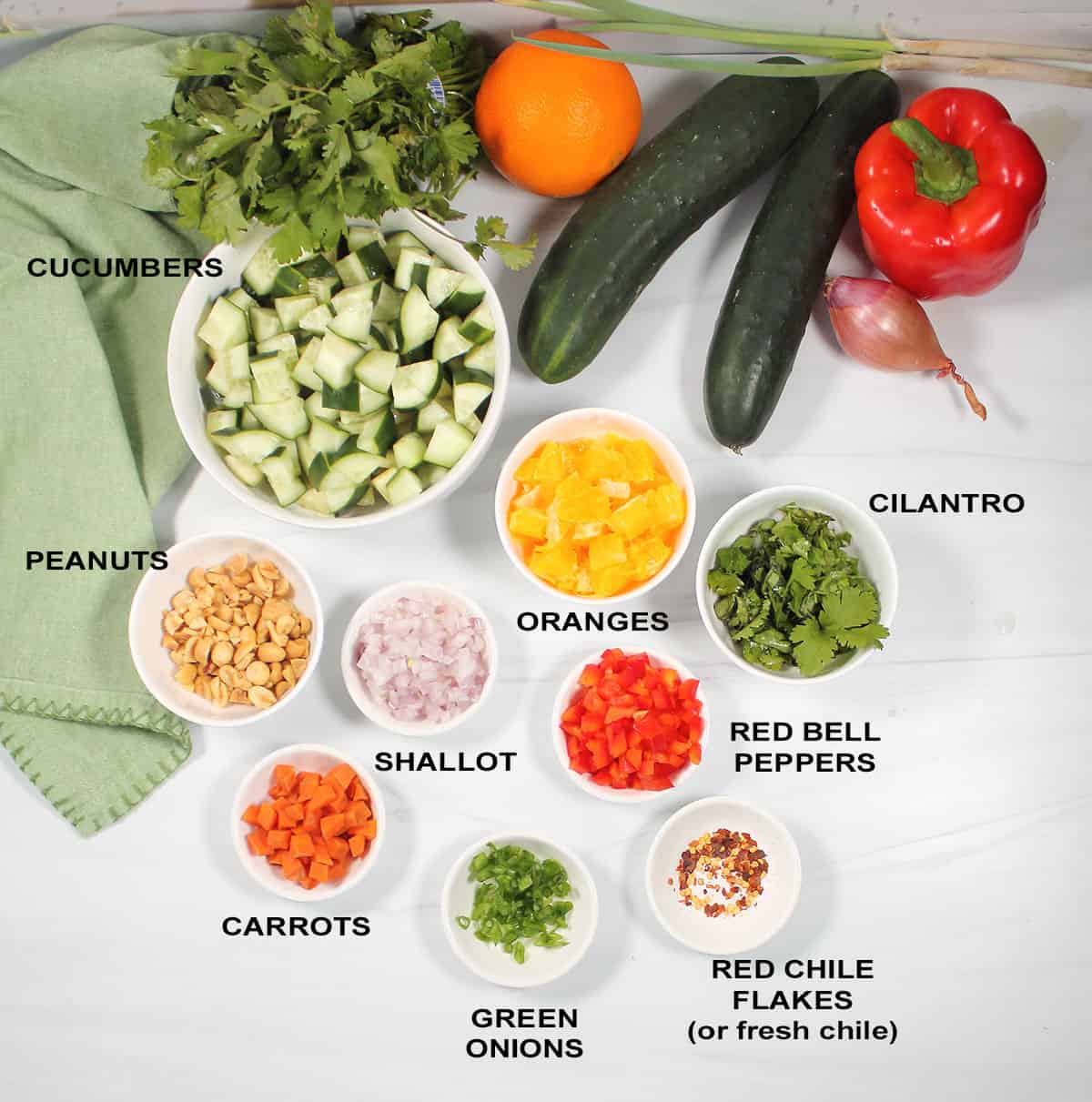 Ingredients for spicy cucumber salad.