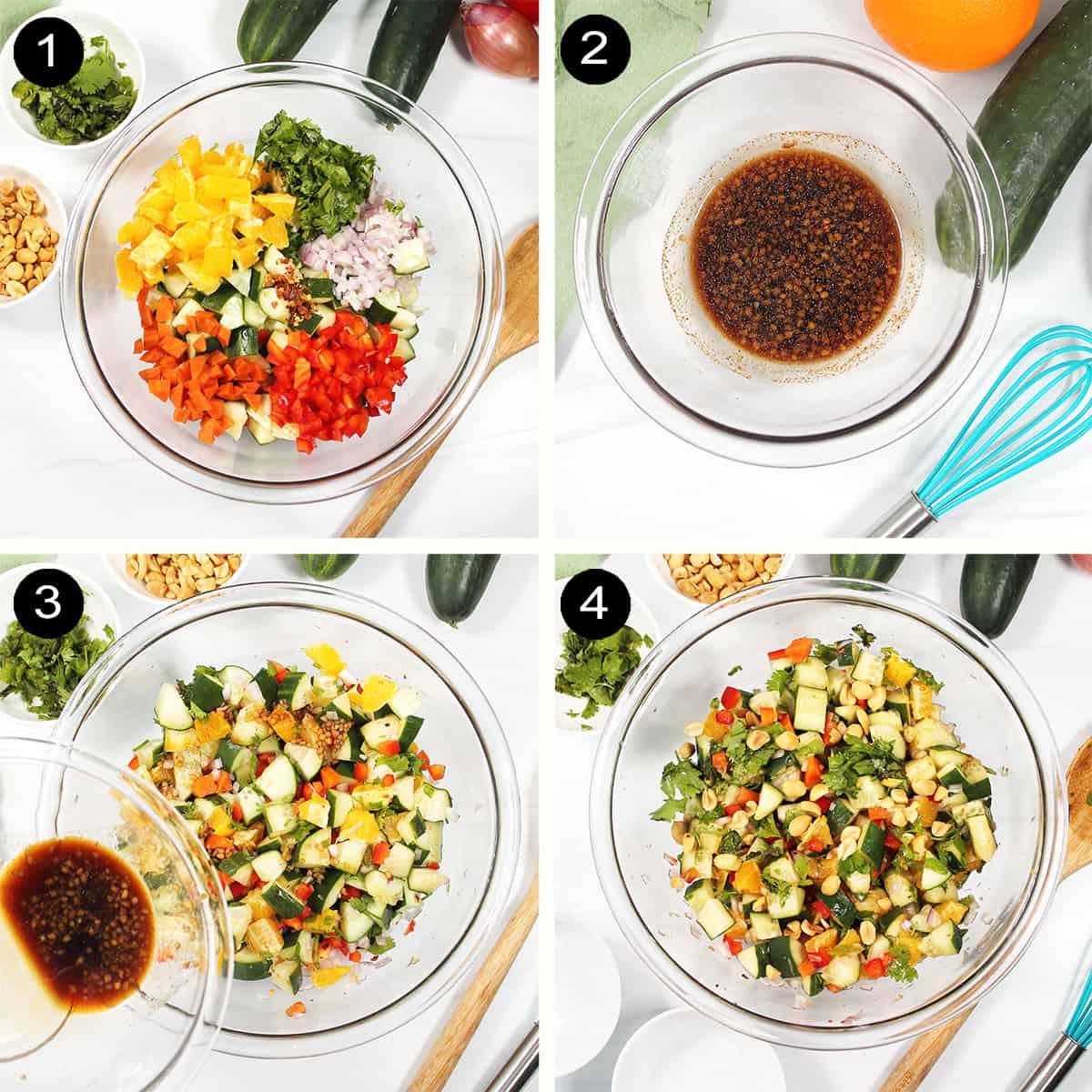 Prep steps to make salad.