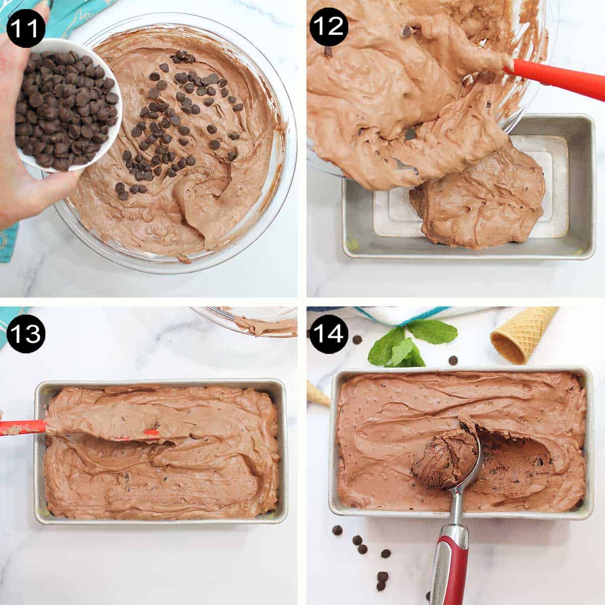 Finishing steps to make homemade chocolate ice cream.