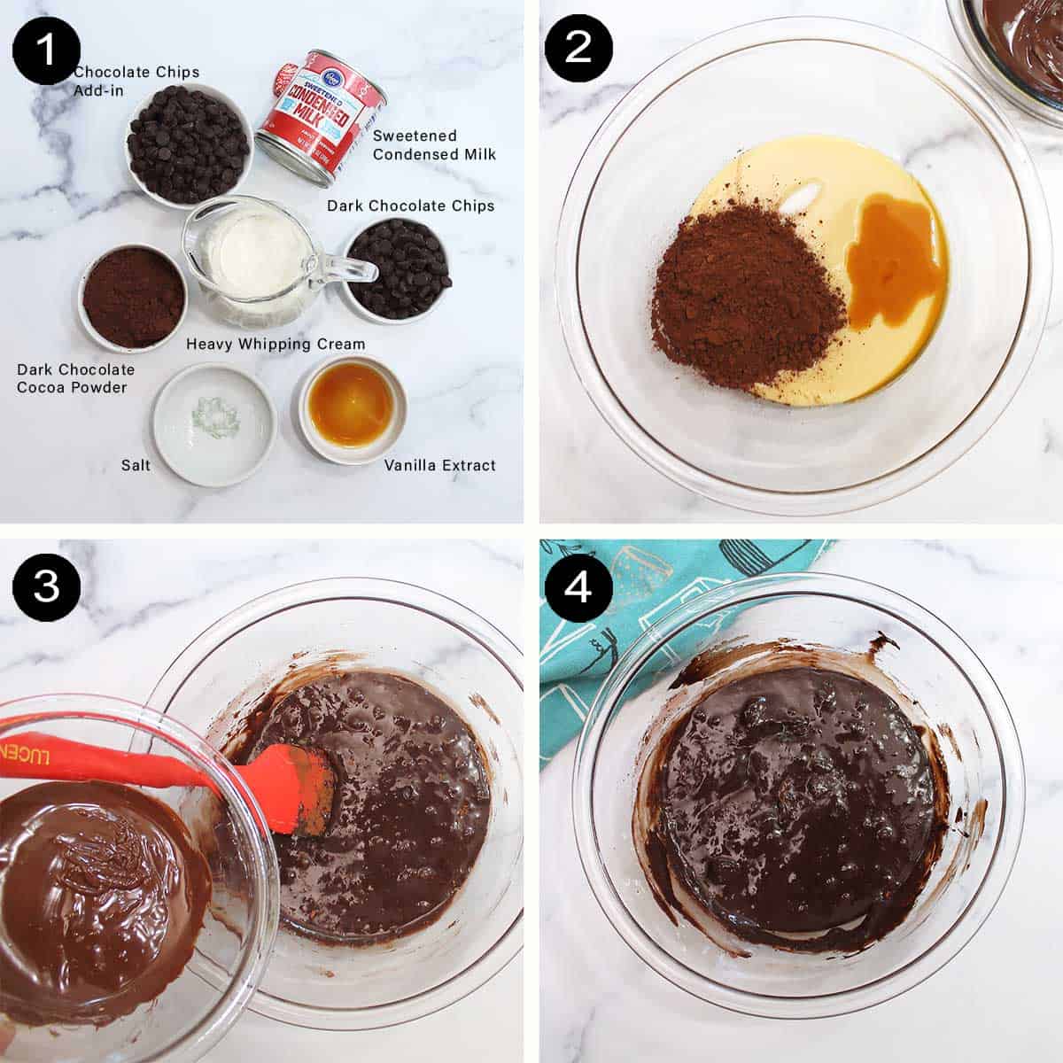 Making chocolate mixture for no churn ice cream.