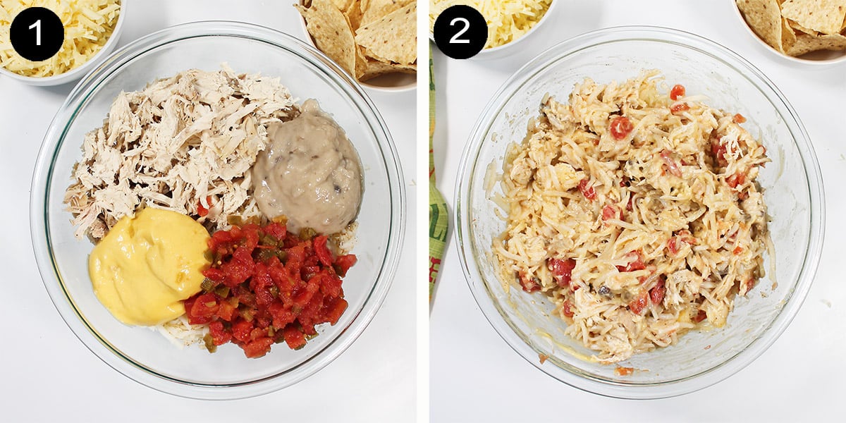 Steps to make chicken filling.