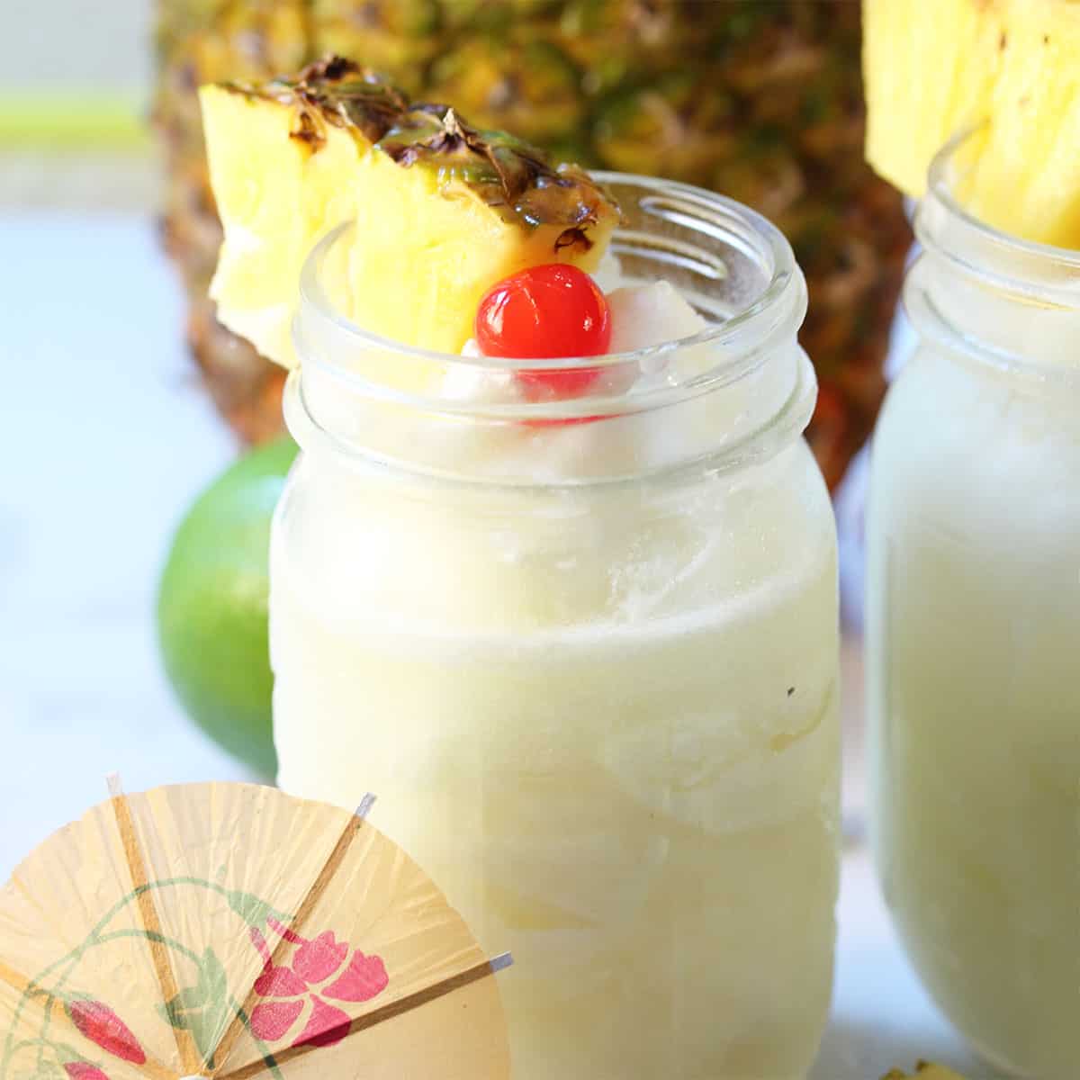 Tropical pina colada in mason jar.