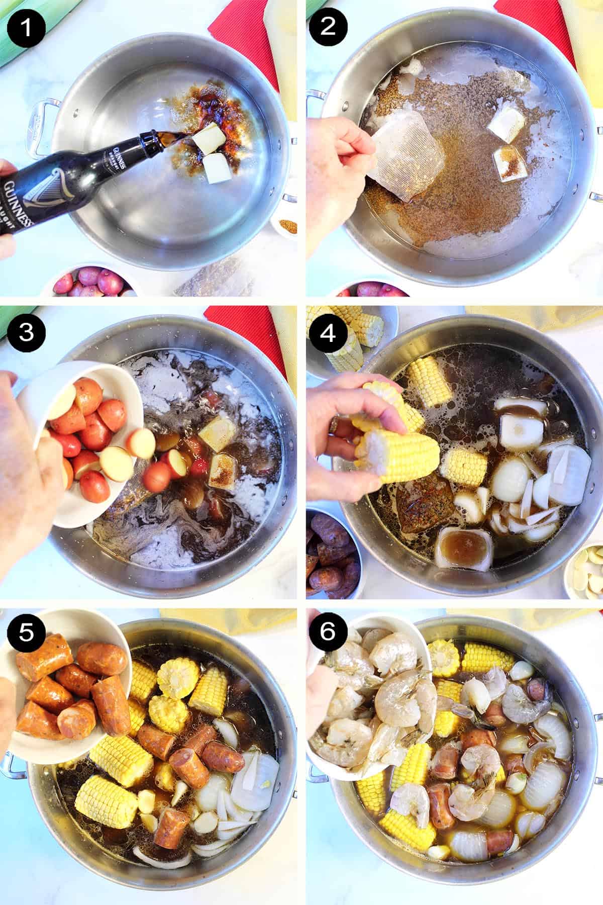 Prep steps for shrimp boil.