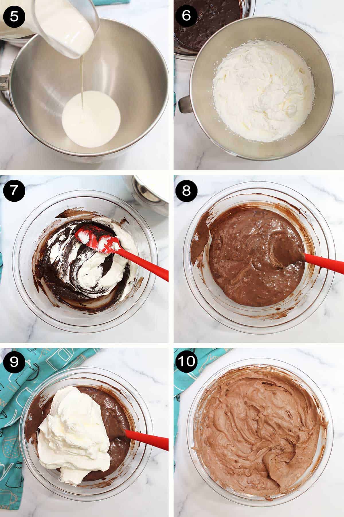 Whipped cream steps and adding to chocolate mixture.