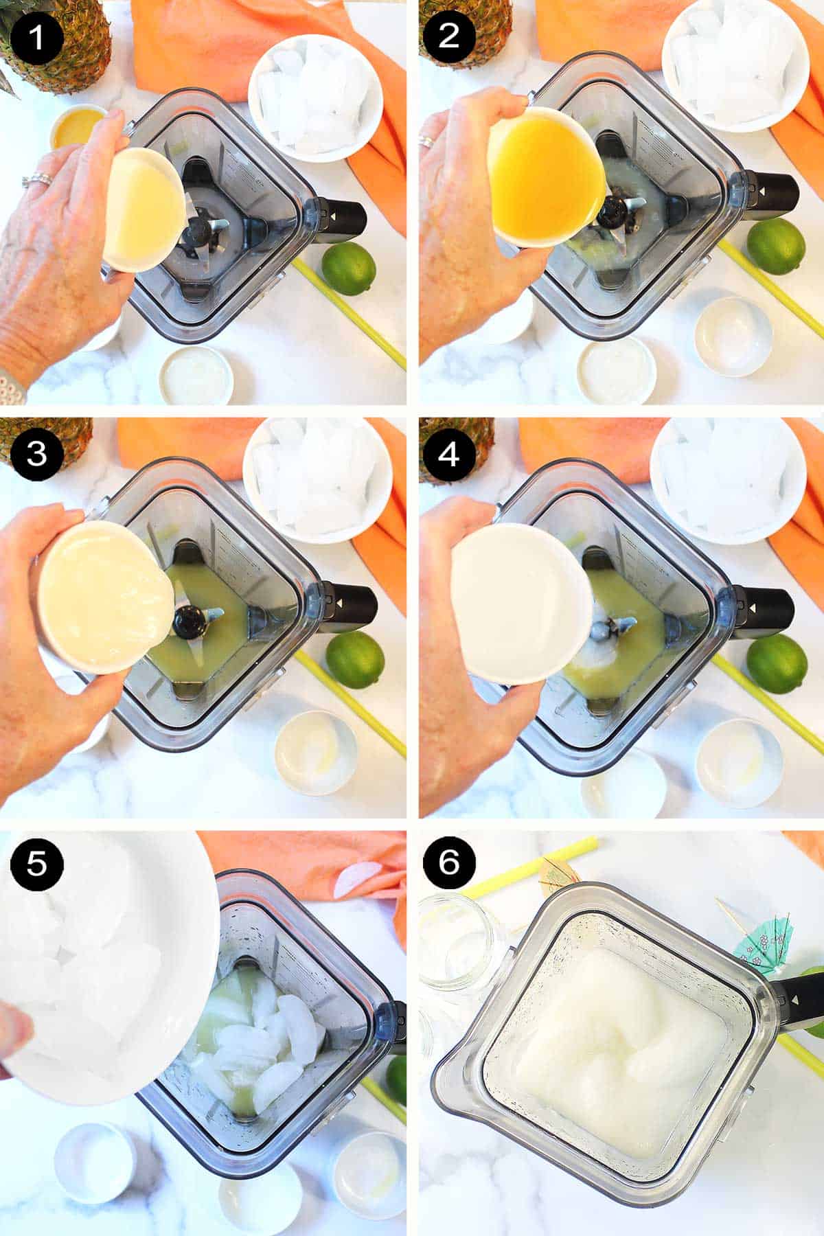 Steps to make a frozen pina colada.
