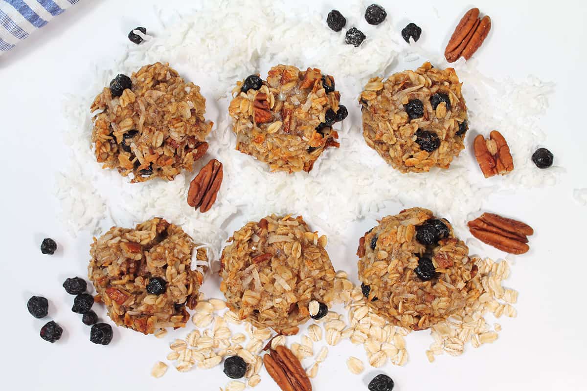 Oatmeal banana breakfast cookies lined up.