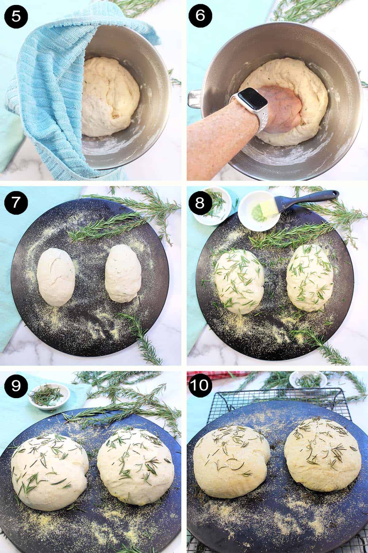 Rising and shaping into loaves on pizza stone.