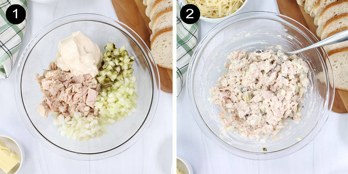 Steps to make tuna salad.
