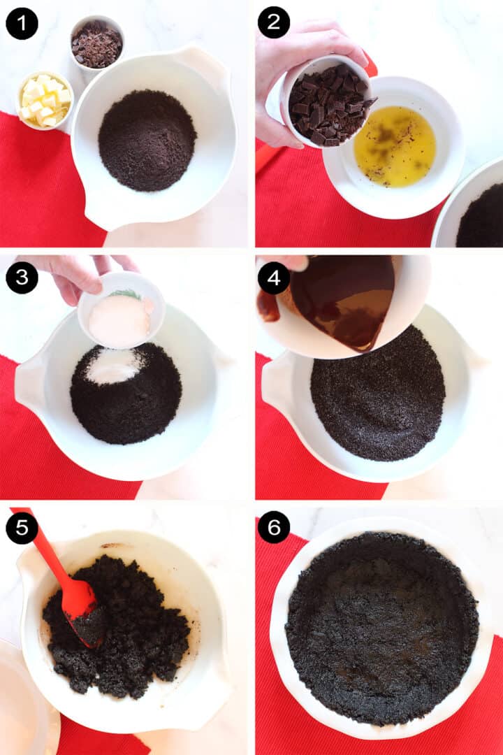 Prep steps for chocolate cookie crust.