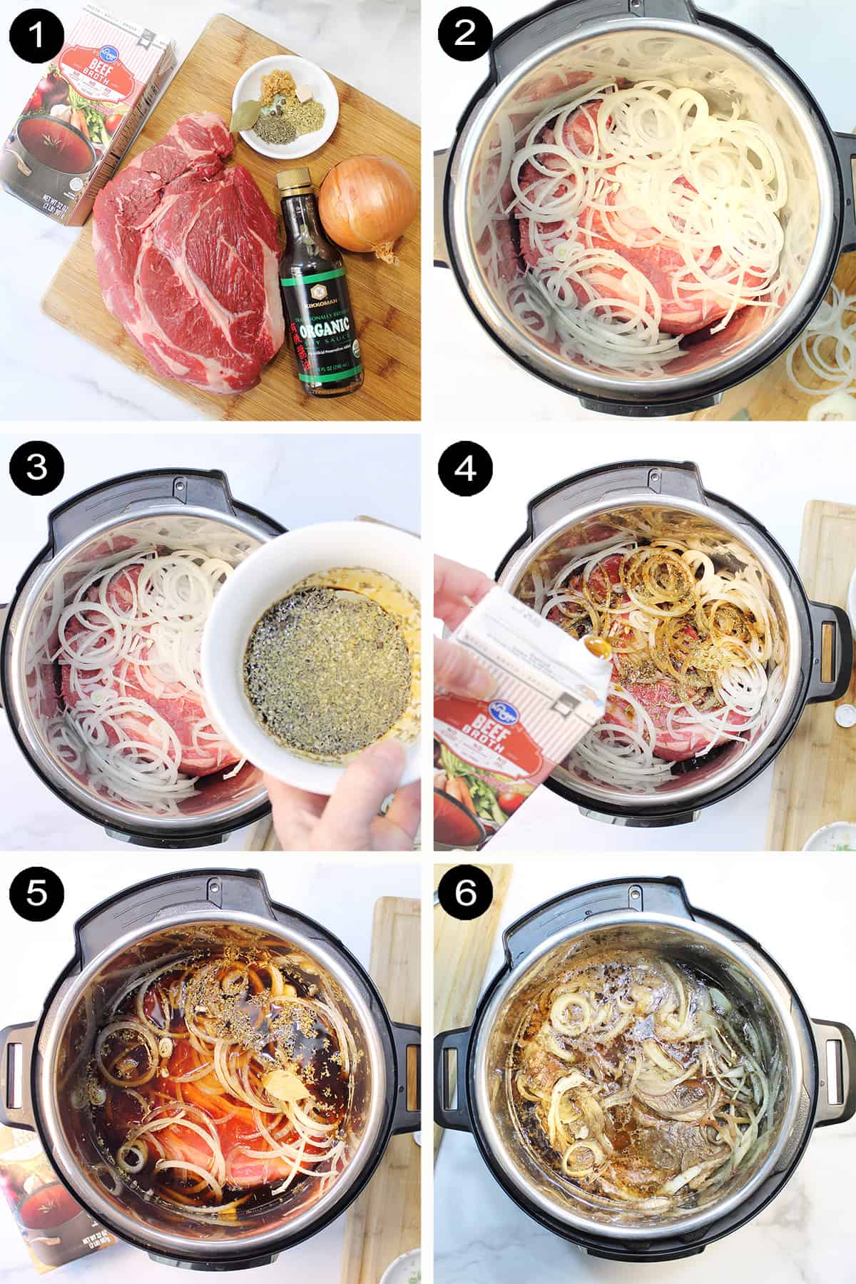 Prep steps for French dip slow cooker recipe.