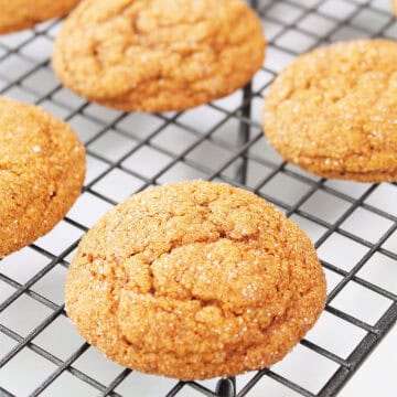 Closeup of pumpkin spice cookie cooling on rack.