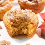 Closeup of bite out of muffin.