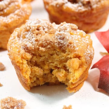 Closeup of bite out of muffin.