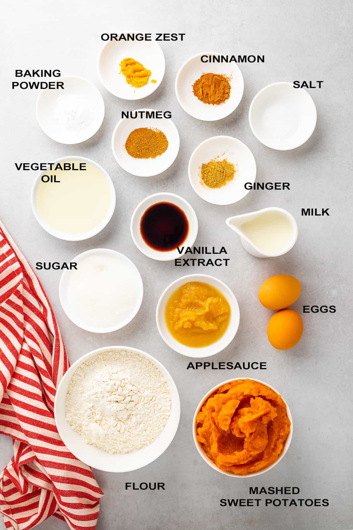 Ingredients for sweet potato muffins.