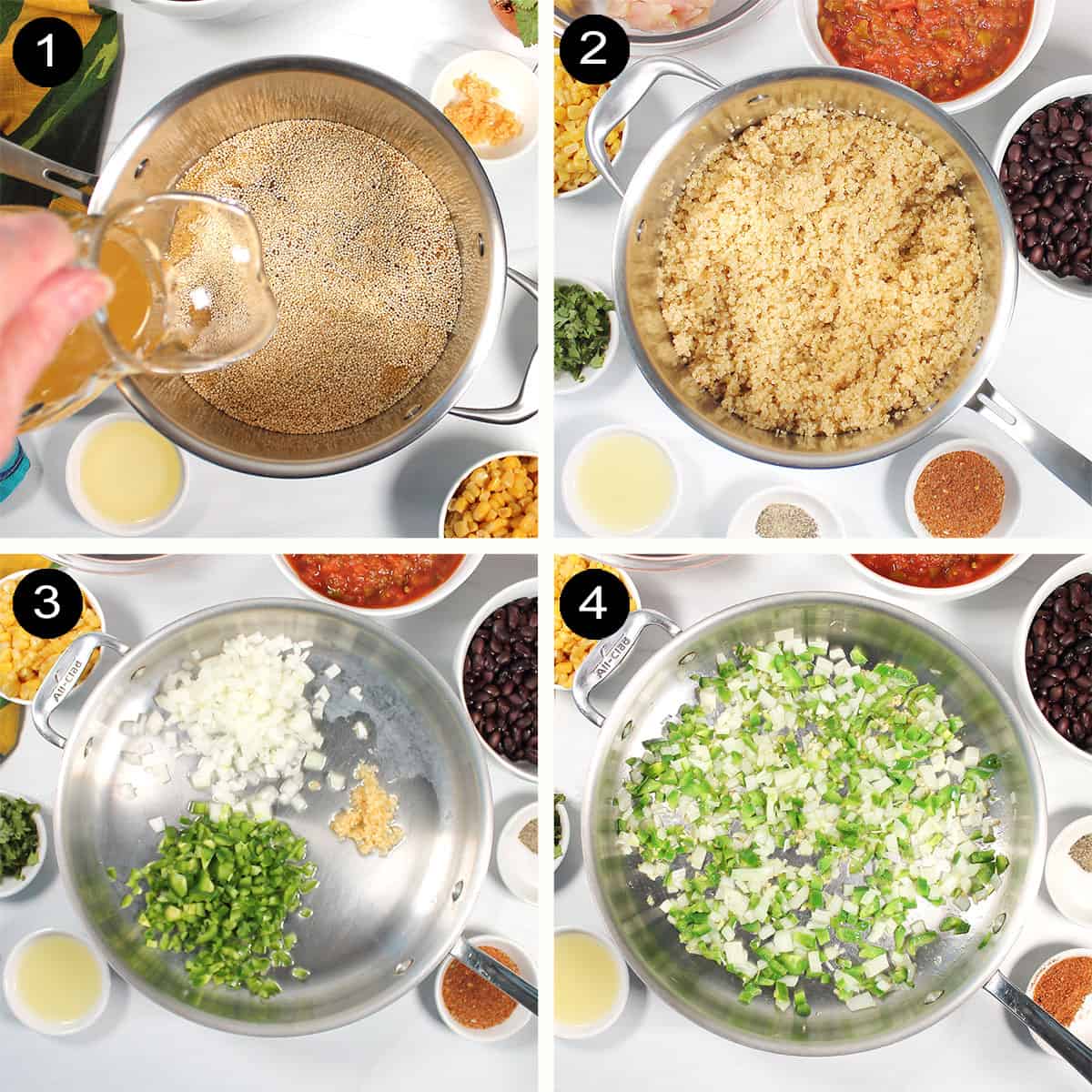 Prep steps for preparing quinoa and vegetables.