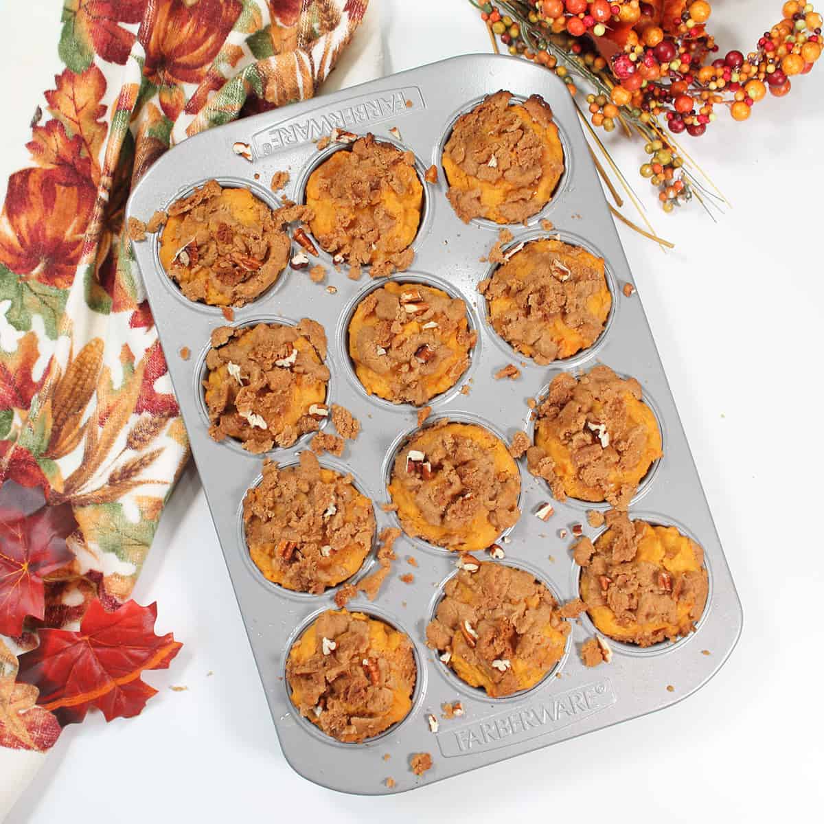 Overhead of baked muffins.