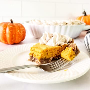 Slice of chiffon pie with bite on fork.