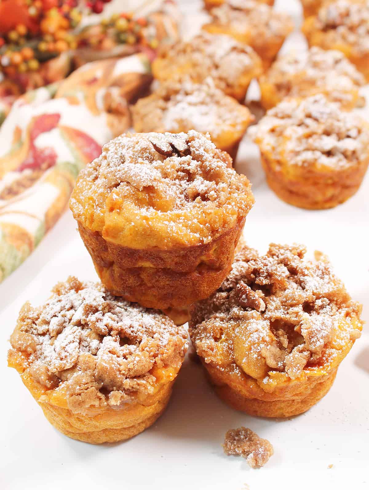 Stacked sweet potato muffins.