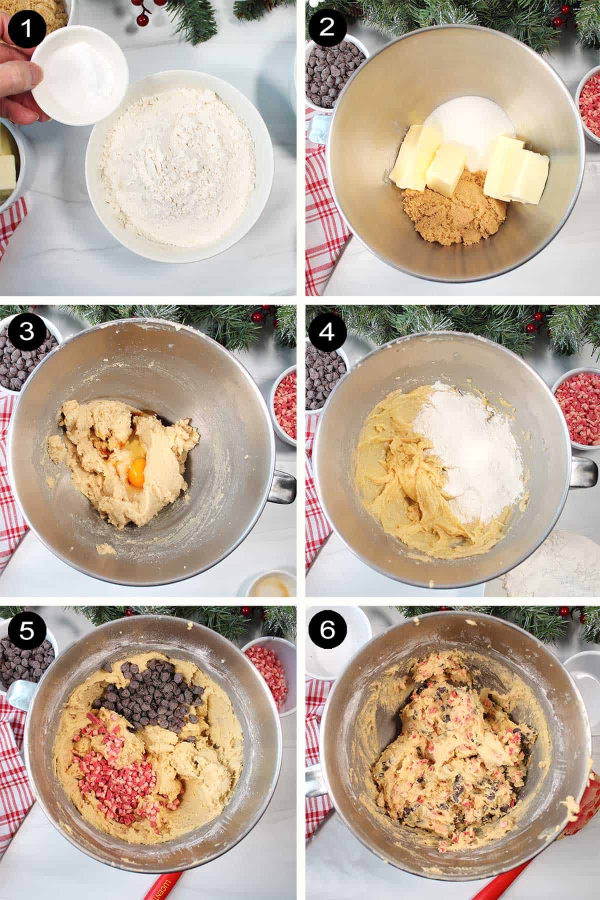 Prep steps to make peppermint cookies.