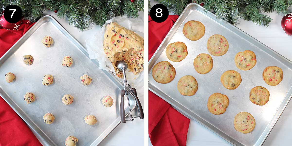 Baked and unbaked cookies on cookie sheet.