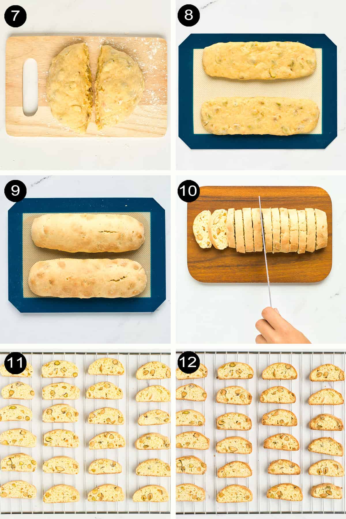 Steps 7-12 to bake biscotti.