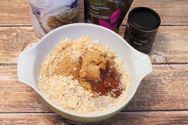 Chocolate Peanut Butter Energy Bites ingredients | 2 Cookin Mamas