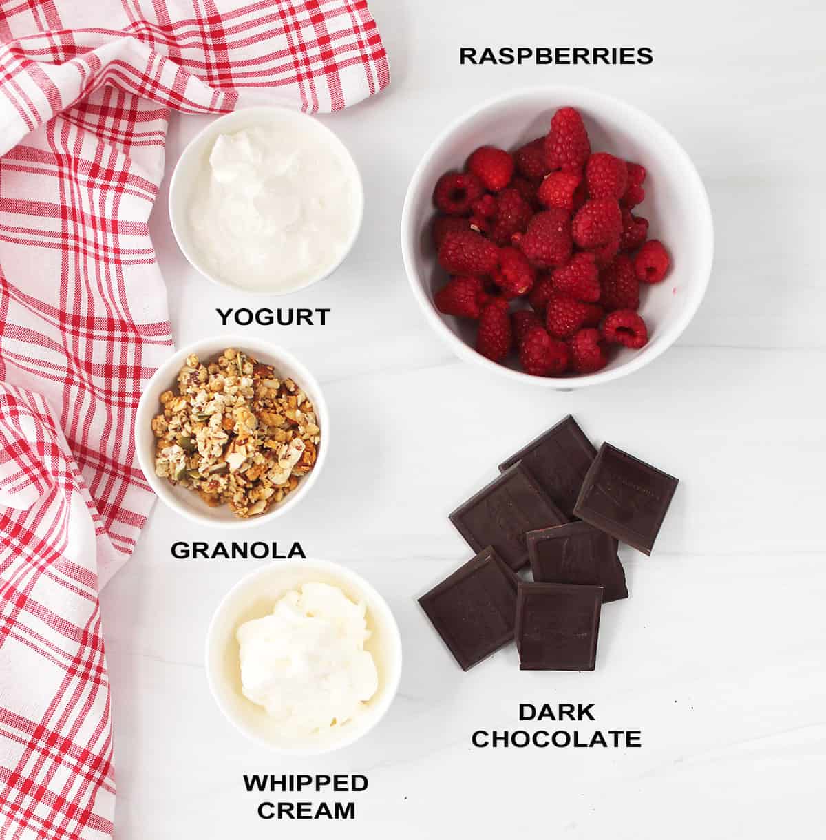 Chocolate and Raspberry Trifle ingredients.