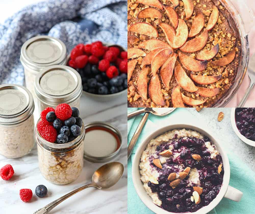 3 photos of oatmeal dishes.