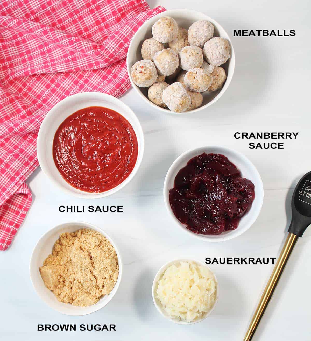 Ingredients for meatballs with cranberry sauce.